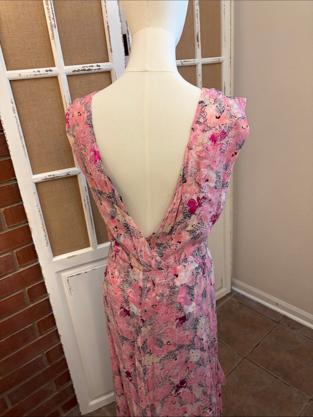 The Kooples Paris Paisley Flowers Foil High-Low Maxi Dress Size 2 Pink NWT